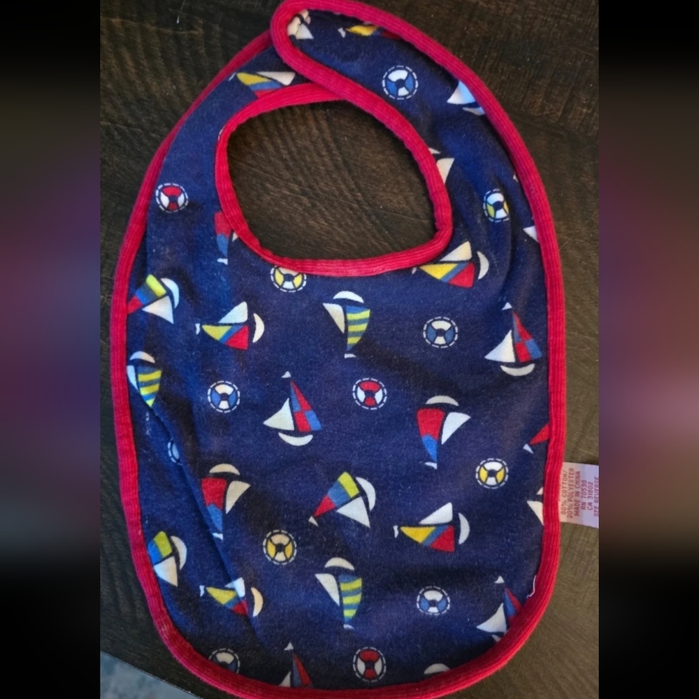 Vintage 90s Gymboree Colorful Sailboat Pattern Baby Bib